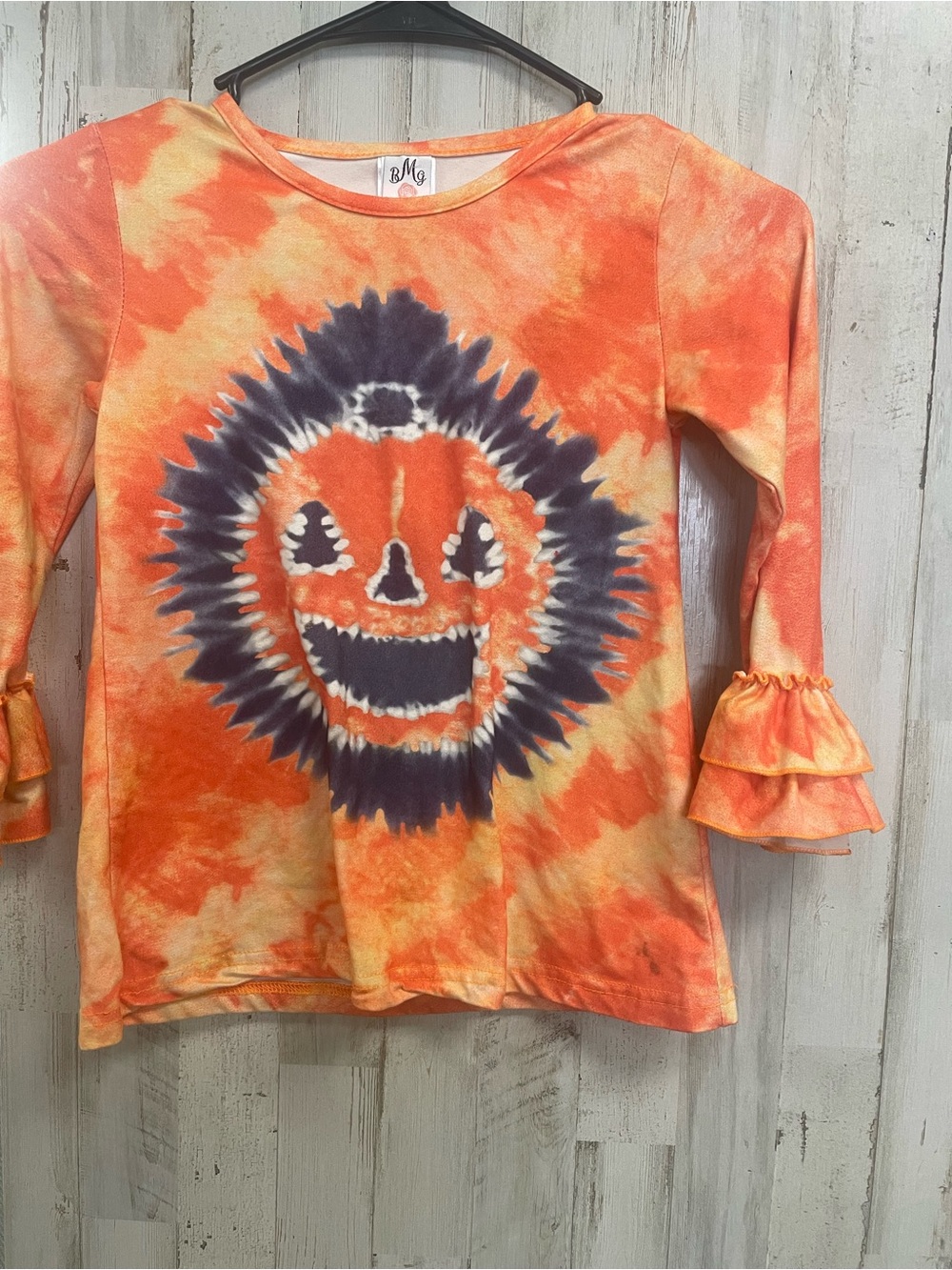 BMG Kids' Tie-Dye Pumpkin Face Long-Sleeve Top - Orange sz 8